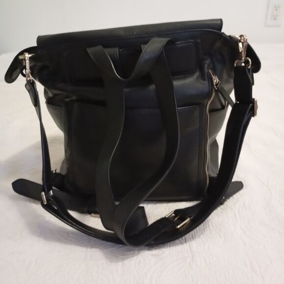 Mina Baie Kinney Vegan Leather Diaper Bag Black Backpack - Picture 4 of 10